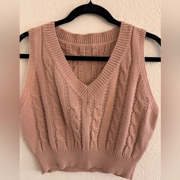 Women's Cable Knit Sweater Vest - Pink - Picture 1 of 4